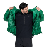 Mountain Equipment Oreus Hooded Men's Jacket in Alpine Green - Open Front On Model