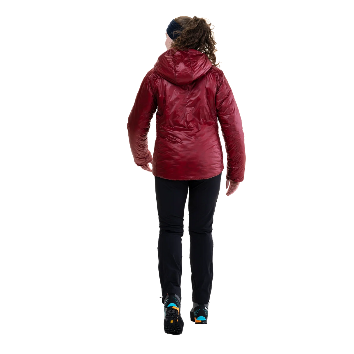 Mountain Equipment Oreus Hooded Women's Jacket in Merlot/Admiral Blue - Back Fit