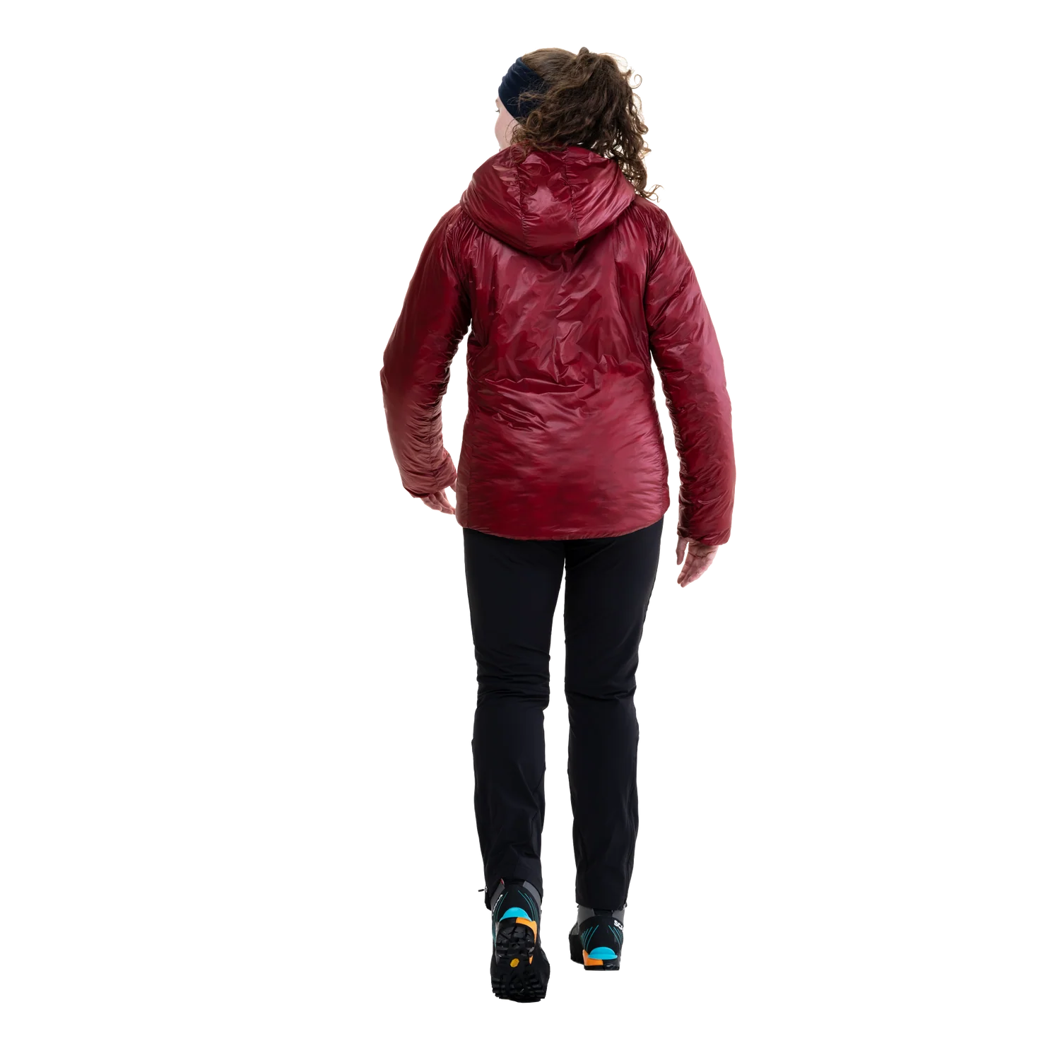 Mountain Equipment Oreus Hooded Women's Jacket in Merlot/Admiral Blue - Back Fit