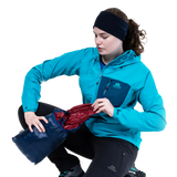 Mountain Equipment Oreus Hooded Women's Jacket in Merlot/Admiral Blue - Packed