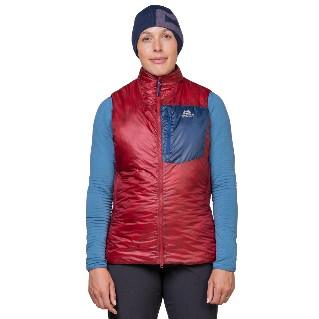 Mountain Equipment Oreus Women's Vest in Merlot/Admiral Blue - Front Fit