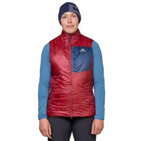 Mountain Equipment Oreus Women's Vest in Merlot/Admiral Blue - Front Fit
