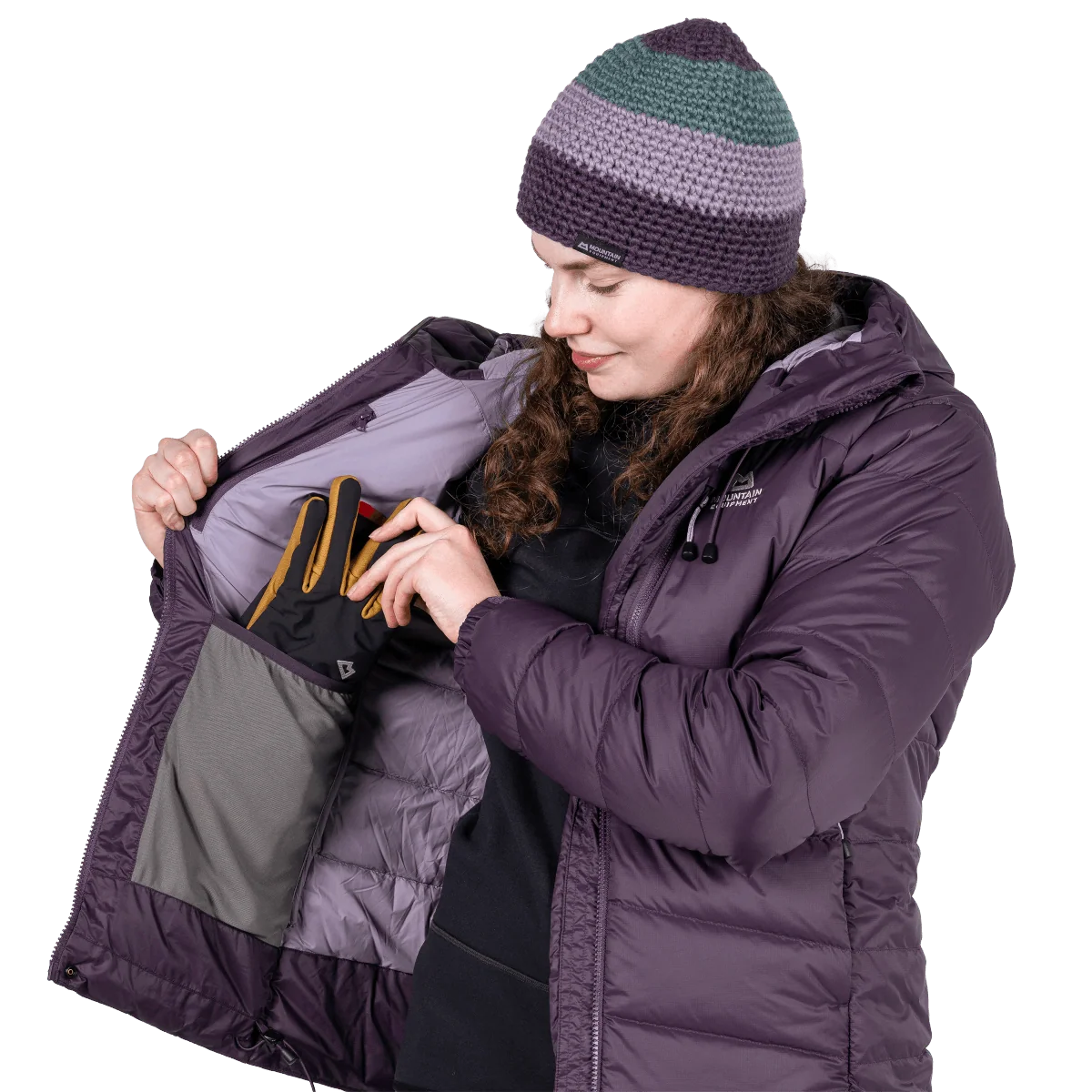 Mountain Equipment Paiyu Women's Jacket in Nightshade - Interior Pocket On Model