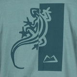 Mountain Equipment Podus Women's Tee in Goblin Blue - Back model view showing graphic