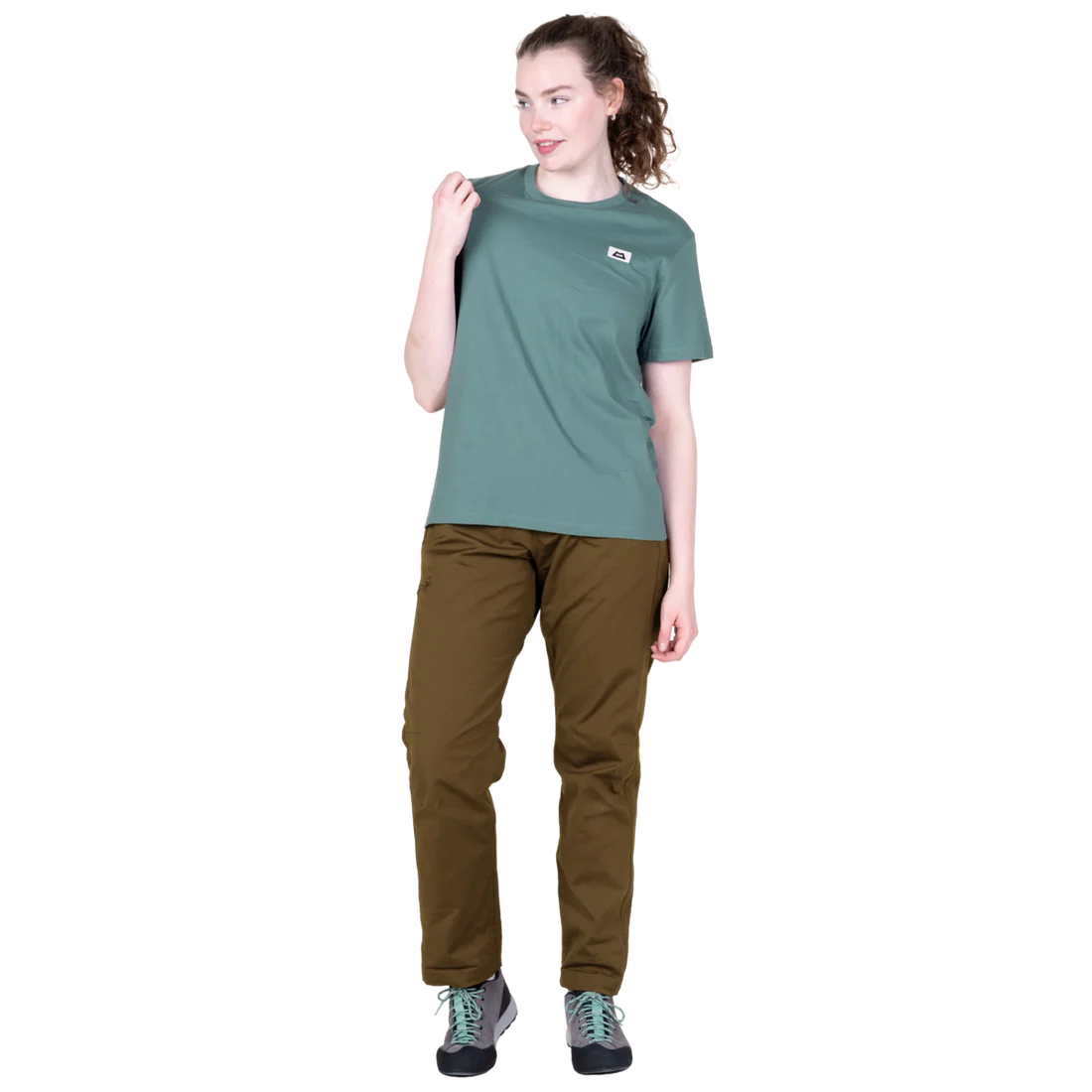 Mountain Equipment Podus Women's Tee in Goblin Blue - Front full length model view alternate
