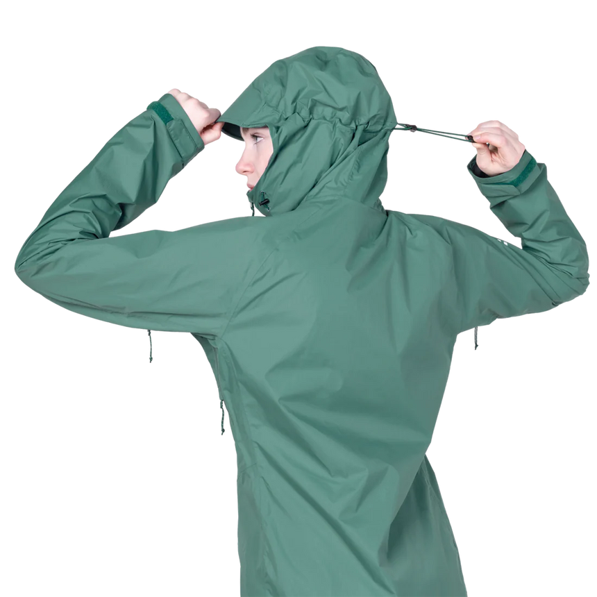 Mountain Equipment Raintower Women's Jacket in Sea Pine - Hood adjustment model view alternate