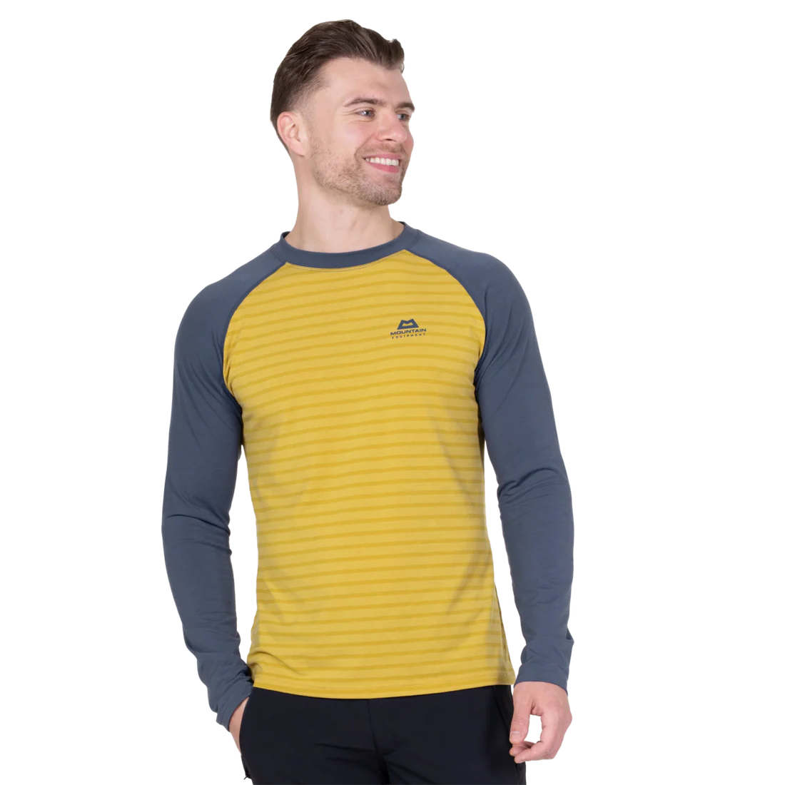 Mountain Equipment Redline LS Men's Tee in Acidstripe/Denim - On Model Front