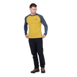 Mountain Equipment Redline LS Men's Tee in Acidstripe/Denim - On Model Three Quarter