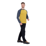 Mountain Equipment Redline LS Men's Tee in Acidstripe/Denim - On Model Walking Side