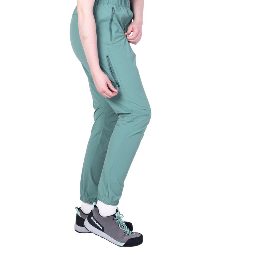 Mountain Equipment Sella Women's Pant in Sea Pine - Side model view walking