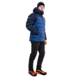 Mountain Equipment Senja Men's Down Jacket in Admiral/Cosmos - Front Angle Shot of Model with Hand in Pocket