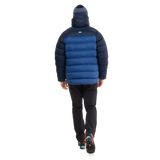 Mountain Equipment Senja Men's Down Jacket in Admiral/Cosmos - Full Back Fit Shot on Model