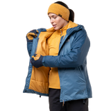 Mountain Equipment Shelterstone Women's Jacket in Stellar/Majolica - On Model Hood Up Side