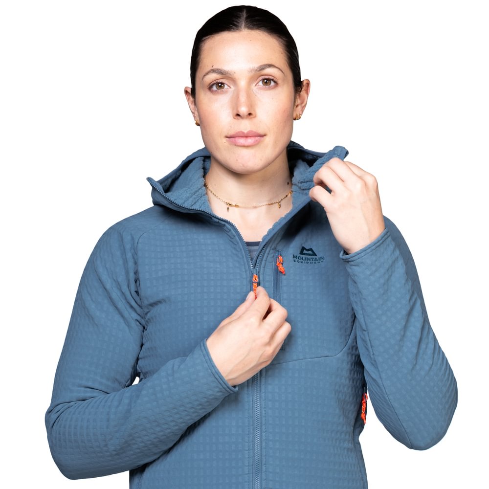 Mountain Equipment Shroud Hooded Women's Jacket in Stellar Blue - Centre Front Zip
