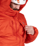 Mountain Equipment Super Oreus Men's Jacket in Magma - Collar detail, worn
