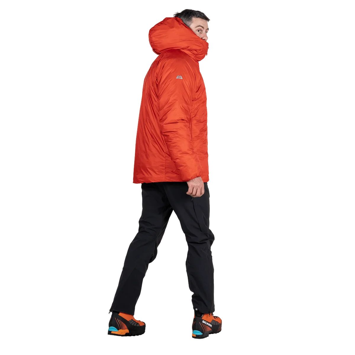 Mountain Equipment Super Oreus Men's Jacket in Magma - Side, worn 2