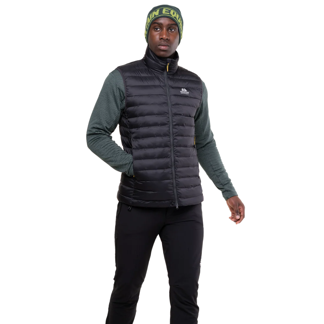 Mountain Equipment Superflux Men's Vest in Obsidian - Front on Model