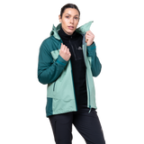 Mountain Equipment Tacul Women's Jacket in Lichen/Deep Teal - Centre Front Zip