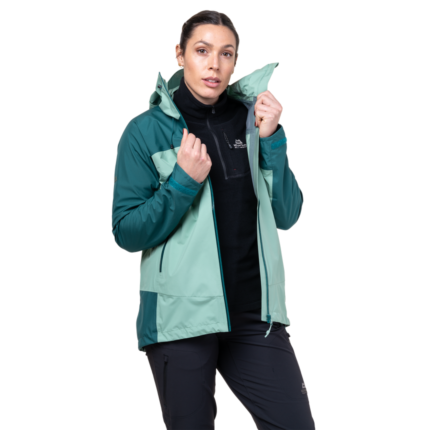 Mountain Equipment Tacul Women's Jacket in Lichen/Deep Teal - Centre Front Zip