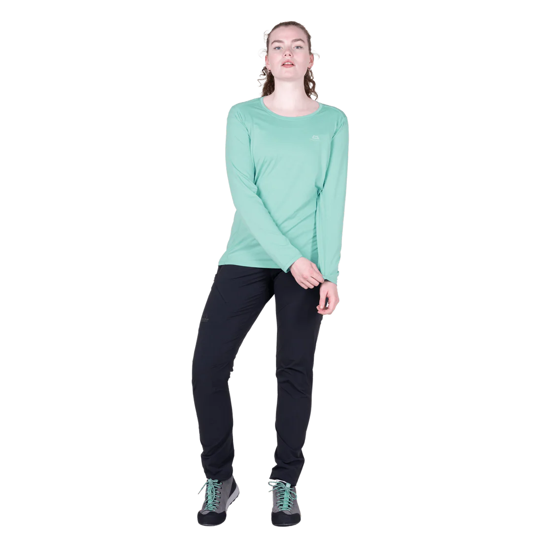 Mountain Equipment Tempi Women's LS Tee in Aqua - Three quarter view