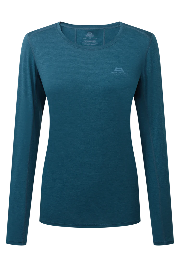 Mountain Equipment Tempi Women's LS Tee in Majolica Blue - Flat front