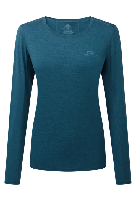 Mountain Equipment Tempi Women's LS Tee in Majolica Blue - Flat front