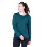 Mountain Equipment Tempi Women's LS Tee in Majolica Blue - Side walking