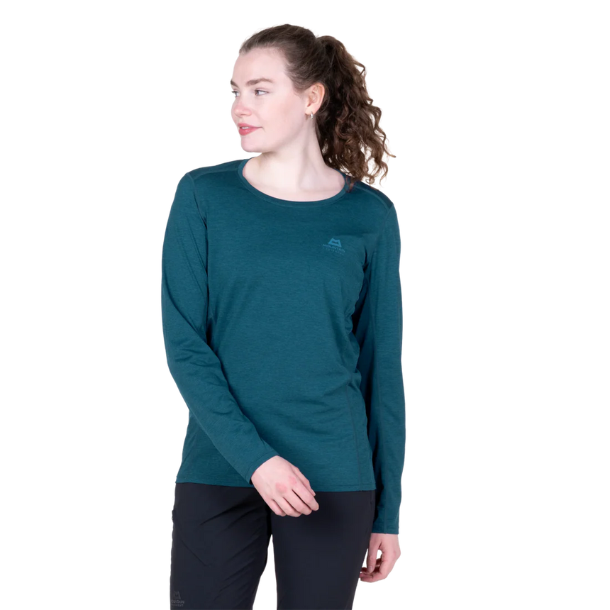 Mountain Equipment Tempi Women's LS Tee in Majolica Blue - Side walking