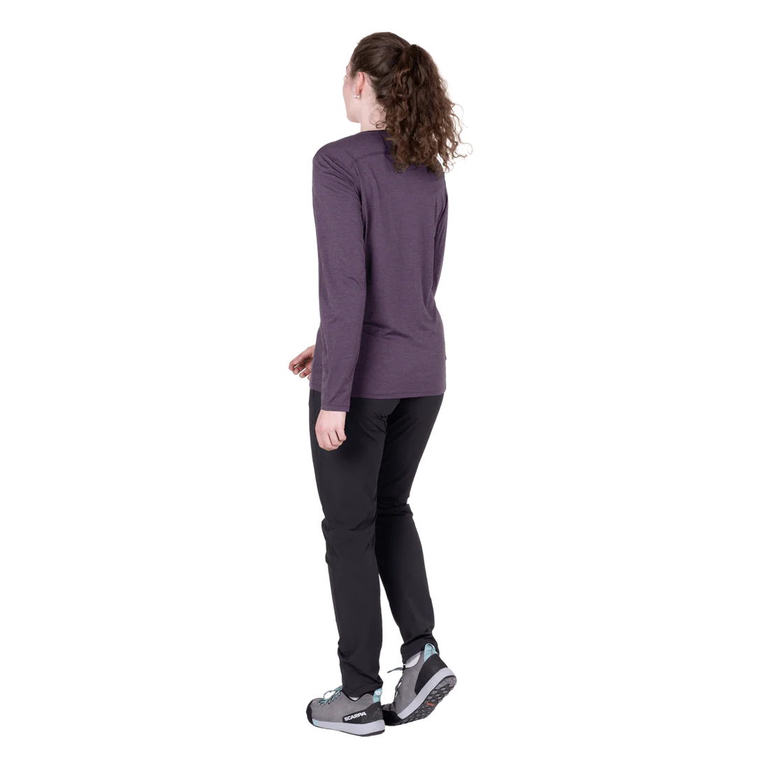 Mountain Equipment Tempi Women's LS Tee in Nightshade - Back walking