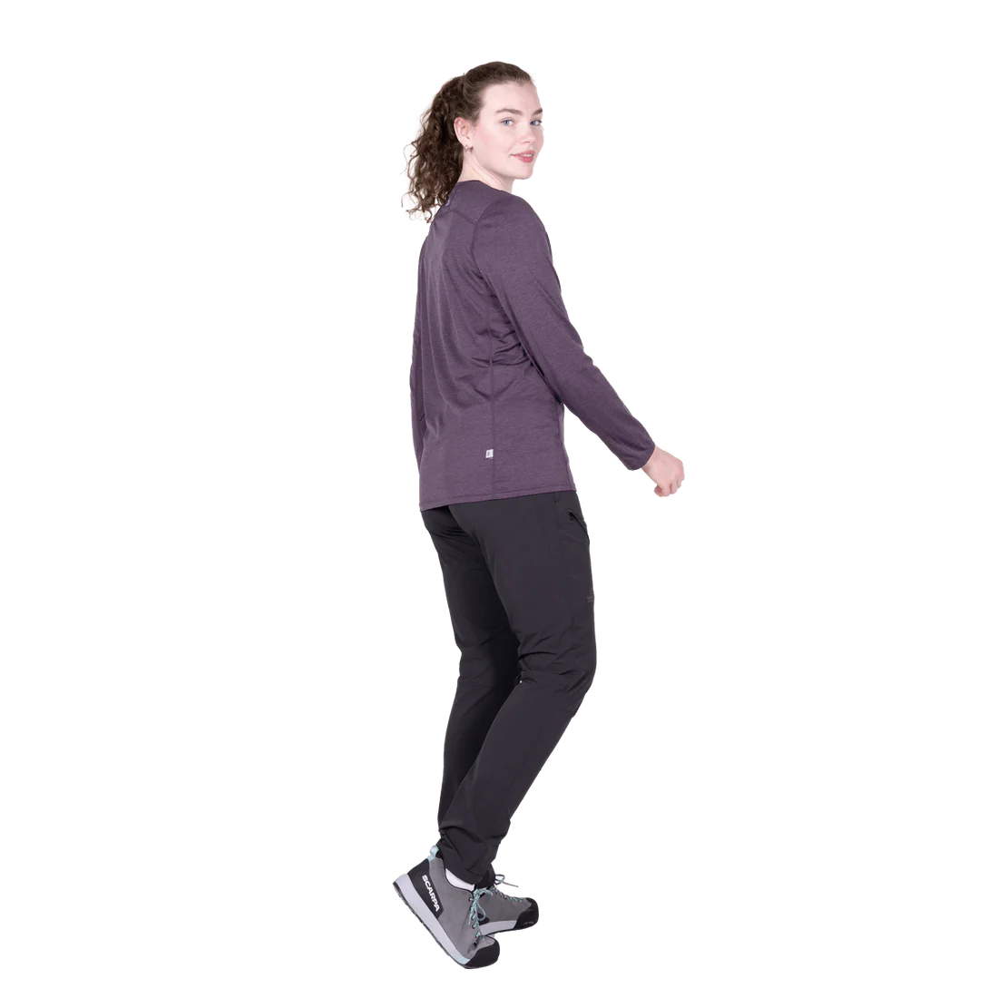 Mountain Equipment Tempi Women's LS Tee in Nightshade - Front walking