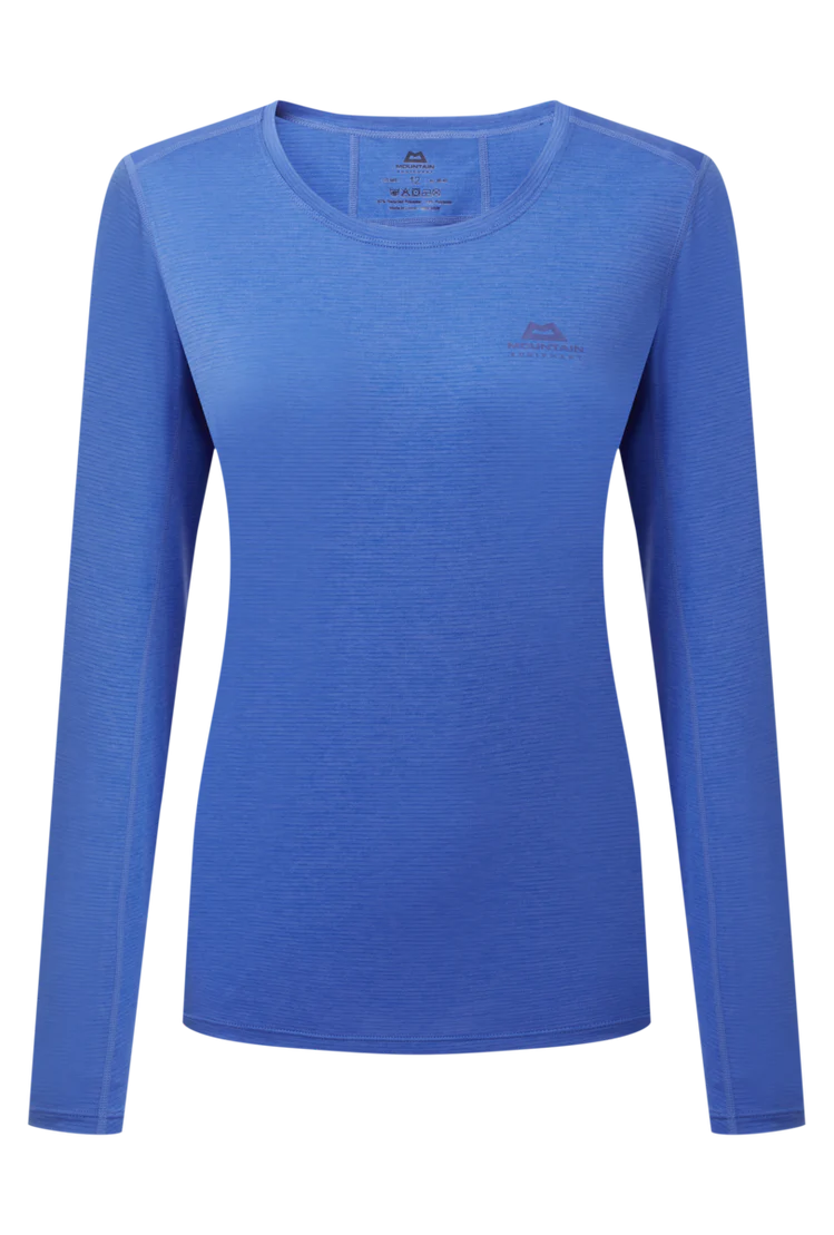 Mountain Equipment Tempi Women's LS Tee in Vivid Blue - Flat front