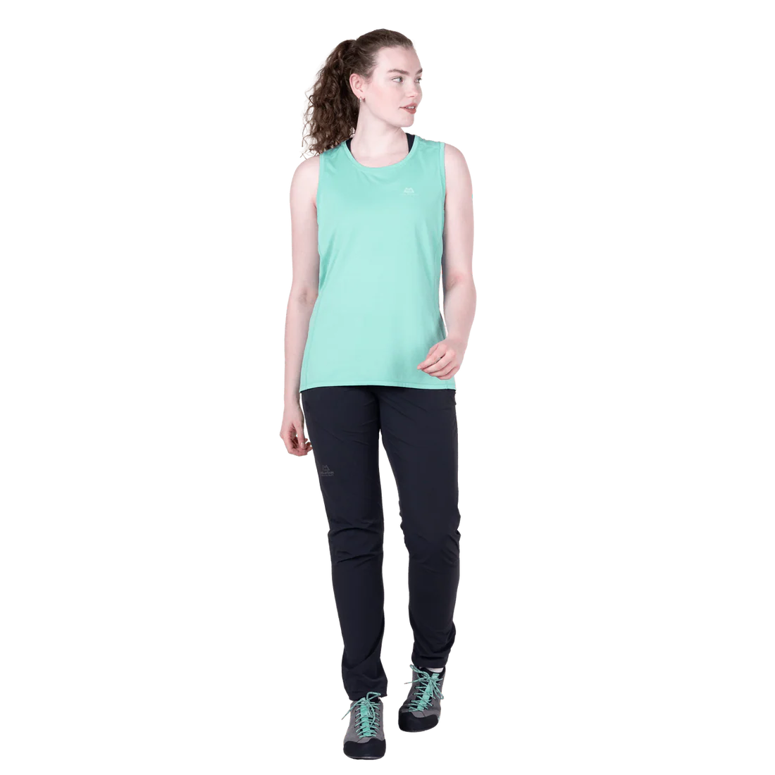 Mountain Equipment Tempi Women's Tank in Aqua - Front walking