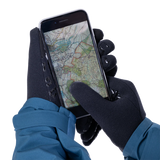 Mountain Equipment Touch Screen Grip Women's Gloves in Black - Touch Screen Compatible Finger in Use