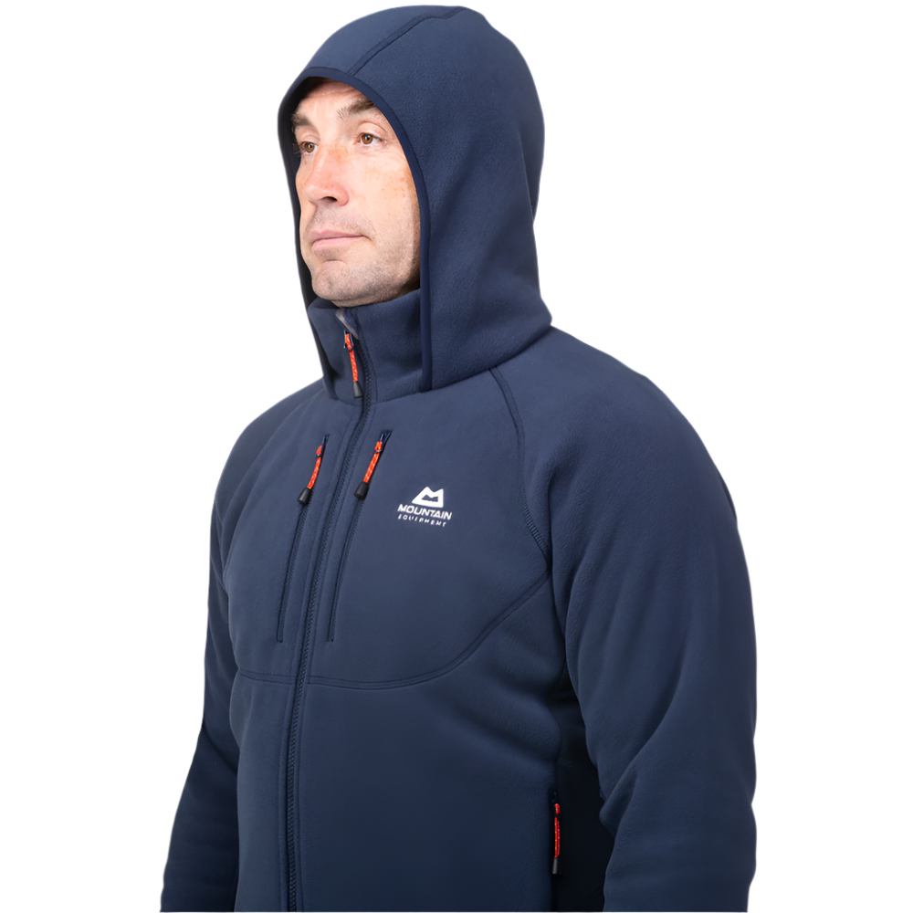 Mountain Equipment Touchstone Men's Jacket in Cosmos - On Model Hood Up Side
