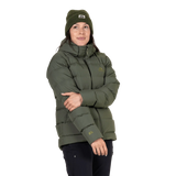 Mountain Equipment Tromso Women's Jacket in Buckthorn - On Model Front with Beanie