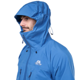 Mountain Equipment Tupilak Men's GORE-TEX Jacket in Atlantic Blue - Hood Close-Up on Model