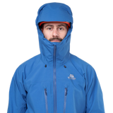 Mountain Equipment Tupilak Men's GORE-TEX Jacket in Atlantic Blue - Hood Up on Model