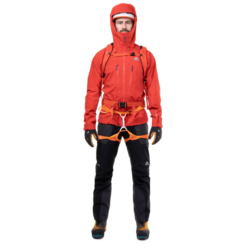 Mountain Equipment Tupilak Men's GORE-TEX Jacket in Chili Red - Harness View on Model
