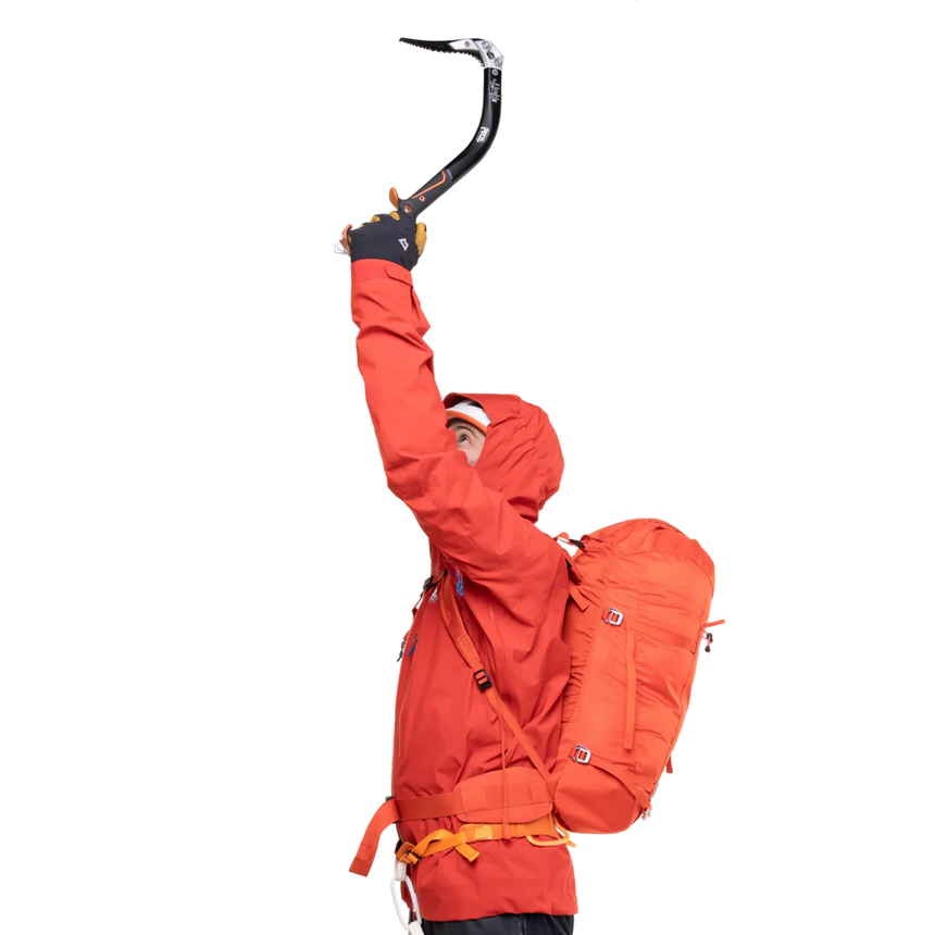 Mountain Equipment Tupilak Men's GORE-TEX Jacket in Chili Red - Ice Axe View on Model