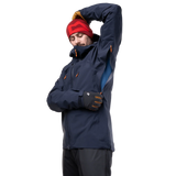 Mountain Equipment Tupilak Men's GORE-TEX Jacket in Cosmos - Hood Close-Up on Model