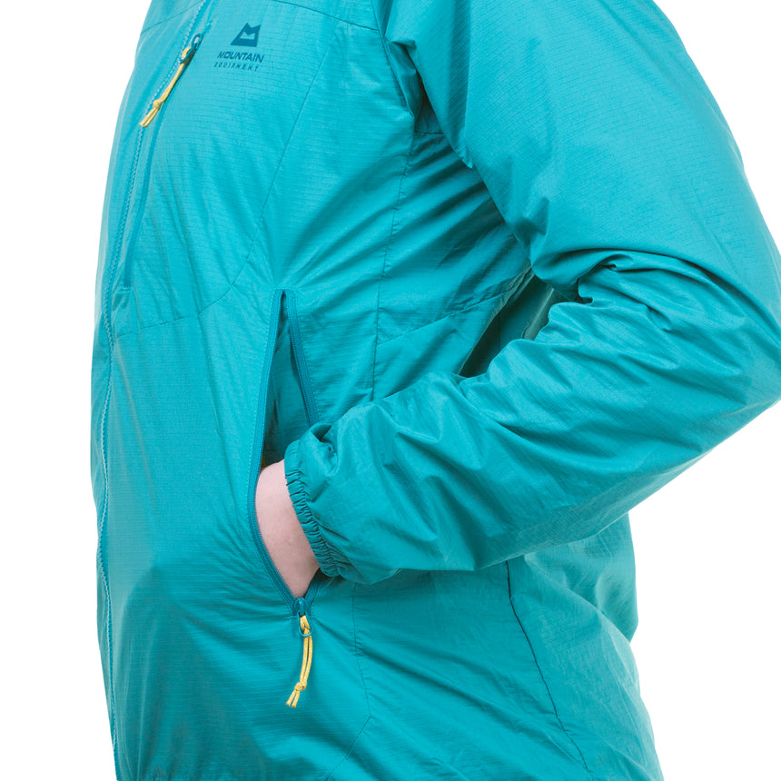 Mountain Equipment Aerotherm Women's Jacket Outdoor Action Jade- Zipped hand pocket