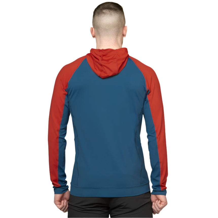 Mountain Equipment Aiguille Hooded Men's Top Outdoor Action Dusk/Red Rock- Back Fit on Model