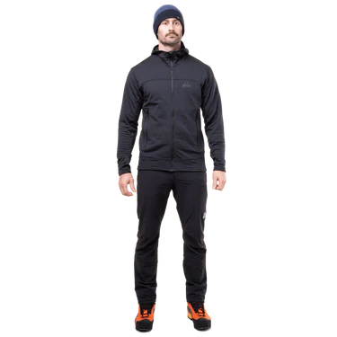 Mountain Equipment Apiro Hooded Men's Jacket Outdoor Action Black- Front Fit on Model