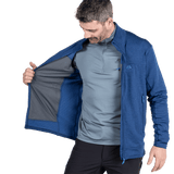 Mountain Equipment Apiro Jacket Blue model inside Outdoor Action