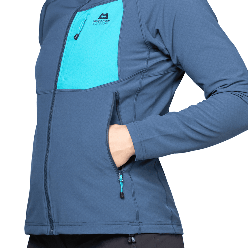 Mountain Equipment Arrow Hooded Women's Jacket Outdoor Action Dusk/Topaz- Hand Pocket