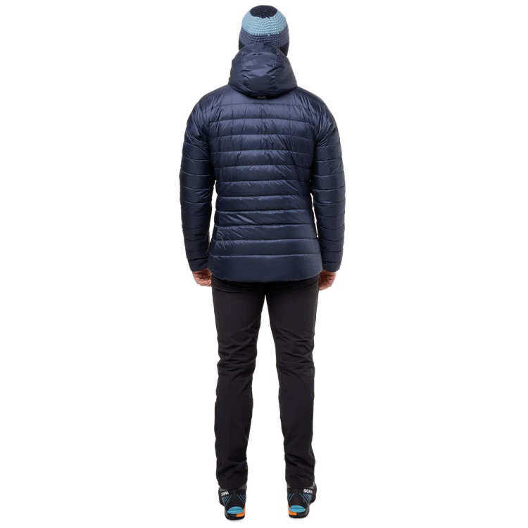 Mountain Equipment Baltoro Women's Jacket Outdoor Action Cosmos- Back Fit on Model