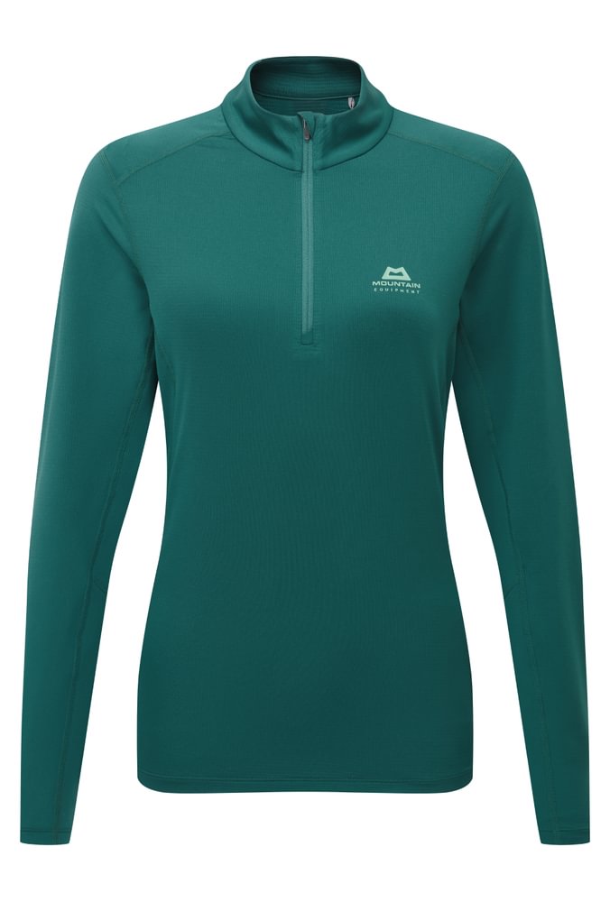 Mountain Equipment Cerrig Women's LS Zip T Outdoor Action Deep Teal- Front