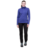 Mountain Equipment Durian Hooded Women's Jacket Outdoor Clematis- Front Fit on Model