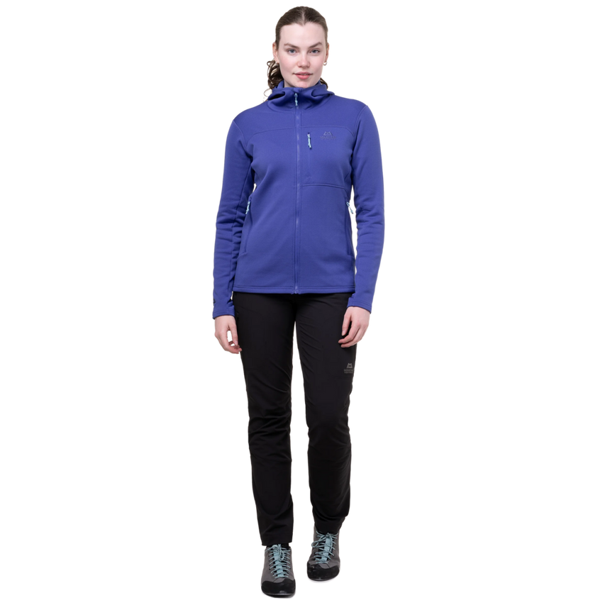 Mountain Equipment Durian Hooded Women's Jacket Outdoor Clematis- Front Fit on Model