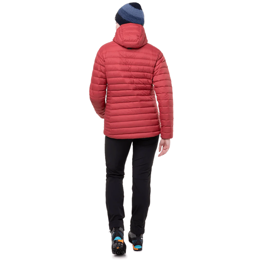 Mountain Equipment Earthrise Hooded Women's Jacket Outdoor Action Rosewood - Back Fit on Model